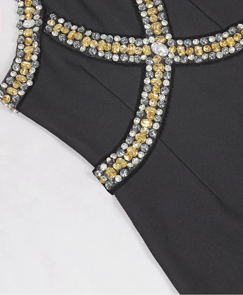 Diamond Knee Length Black Bandage Dress