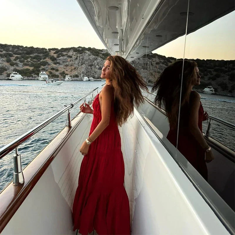 Sling A-line Sleeveless Deep V-neck Dress