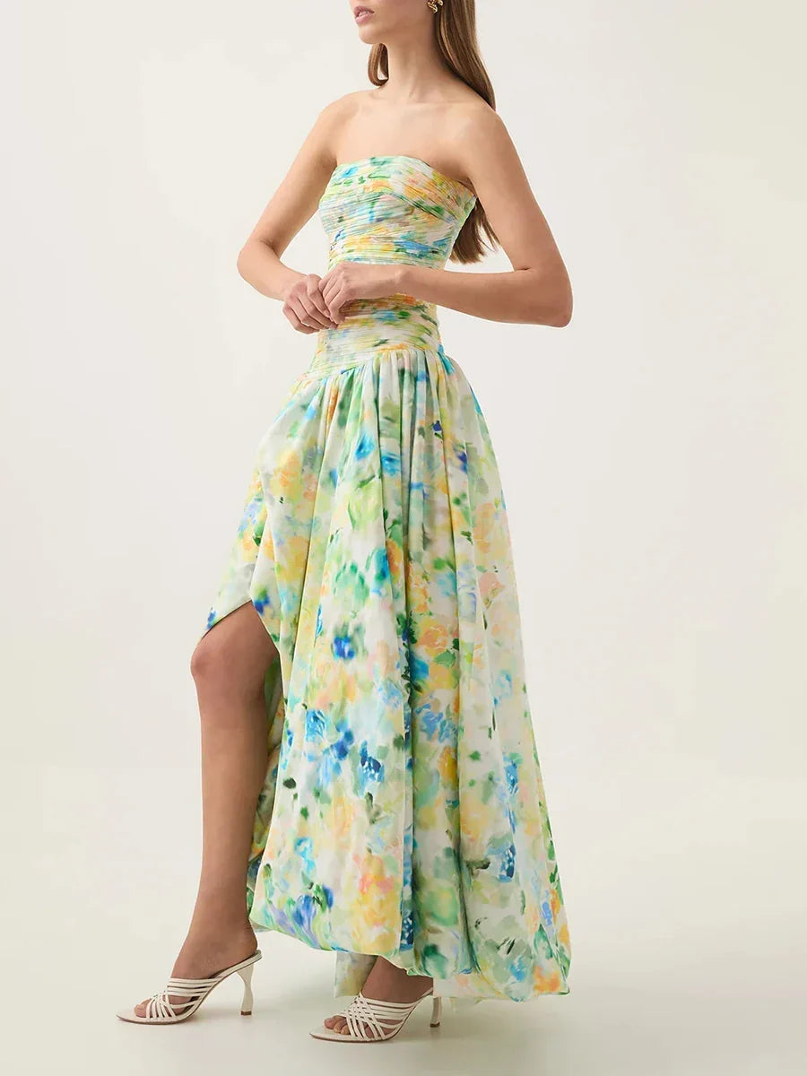 Strapless Sleeveless High Waist Temperament Long Dress