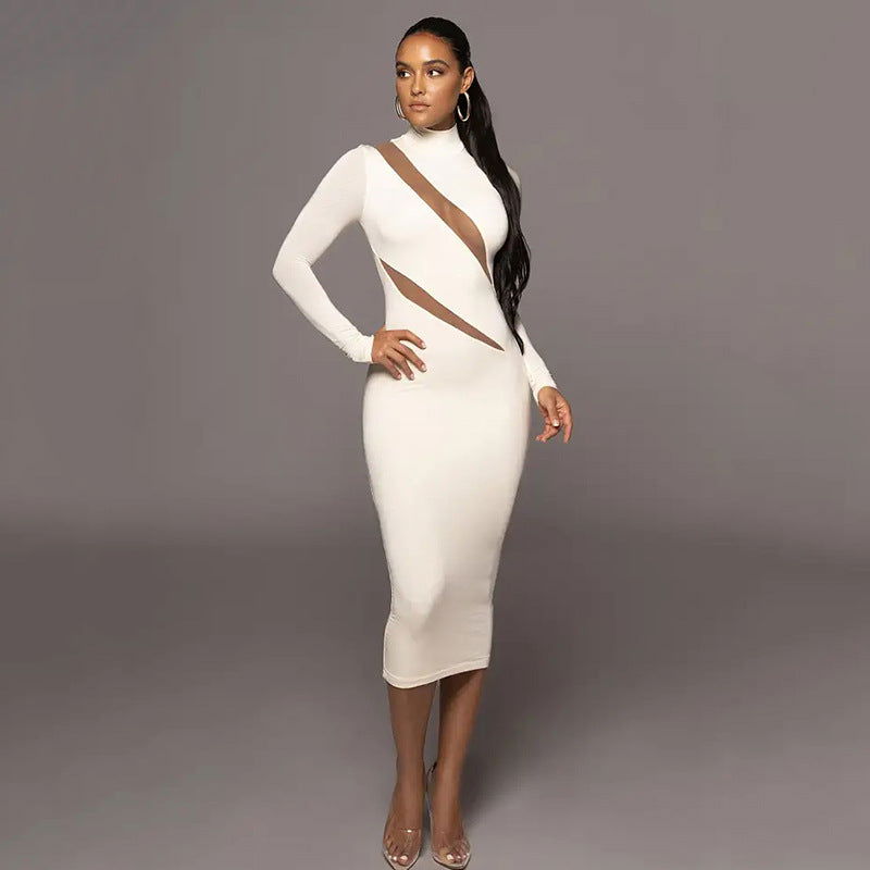 round Neck Long Sleeve Stitching Dress