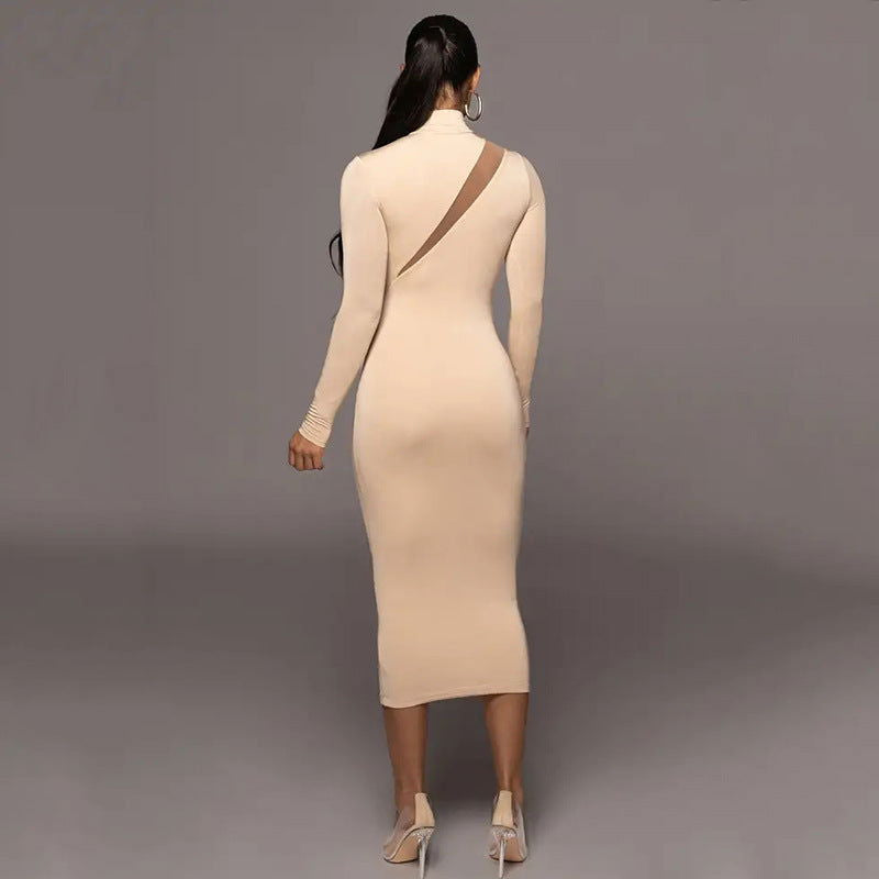 round Neck Long Sleeve Stitching Dress