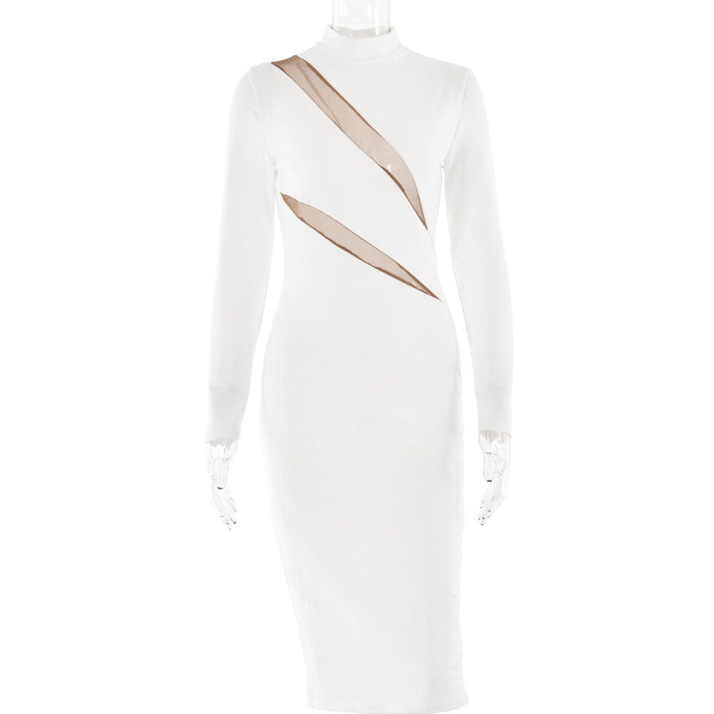 round Neck Long Sleeve Stitching Dress