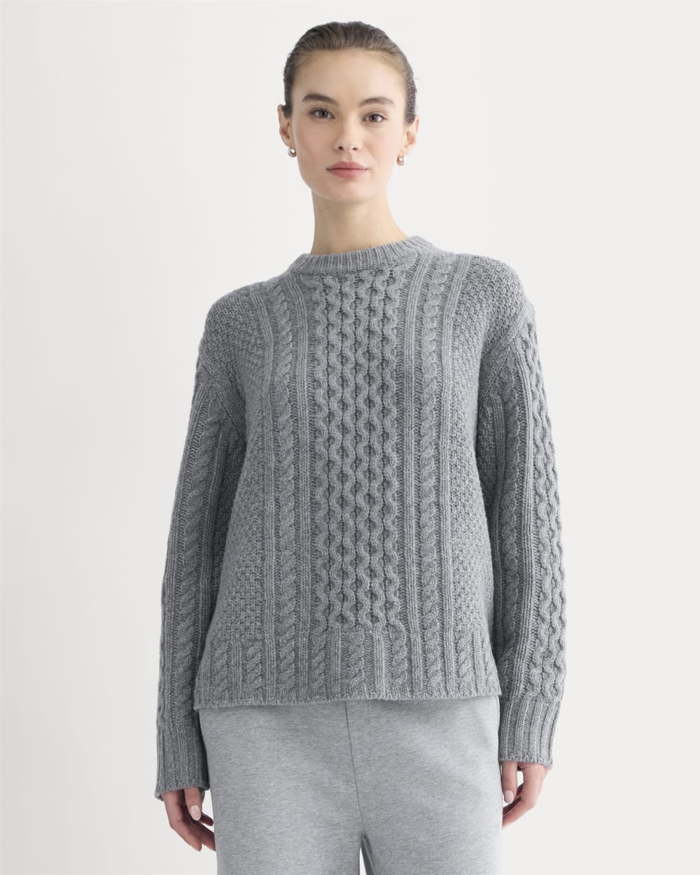 Cable Sweater in Luxe Merino | Heathered Mid-Grey
