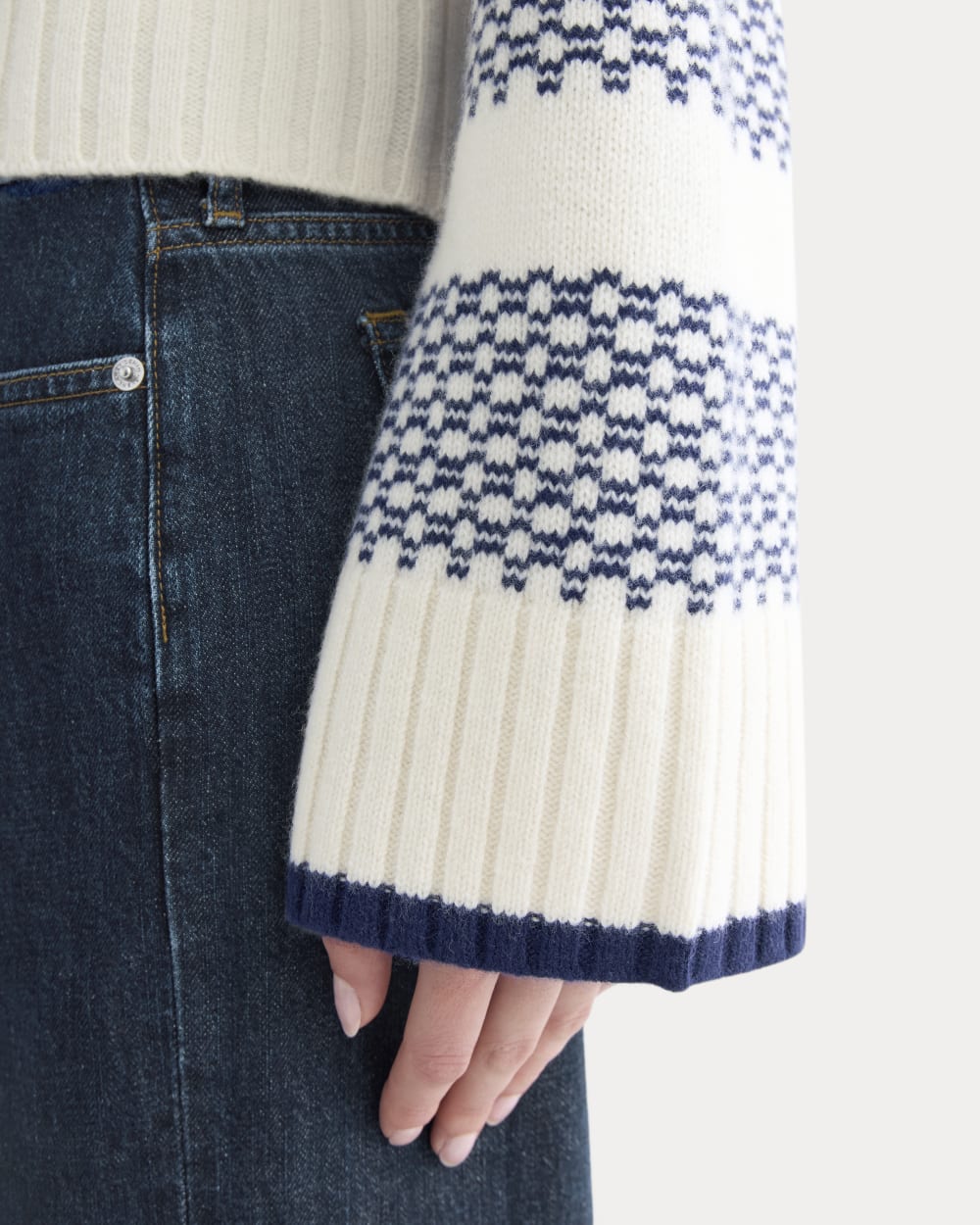 Nordic Cropped Boxy Crew in Luxe Merino | Bone/True Navy