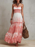 Bohemian Ombr¨¦ Print Smocked Maxi Dress