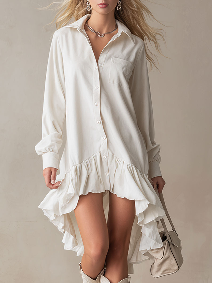 Stylish And Elegant Off-white Ruffled Tencel Denim Midi Dress