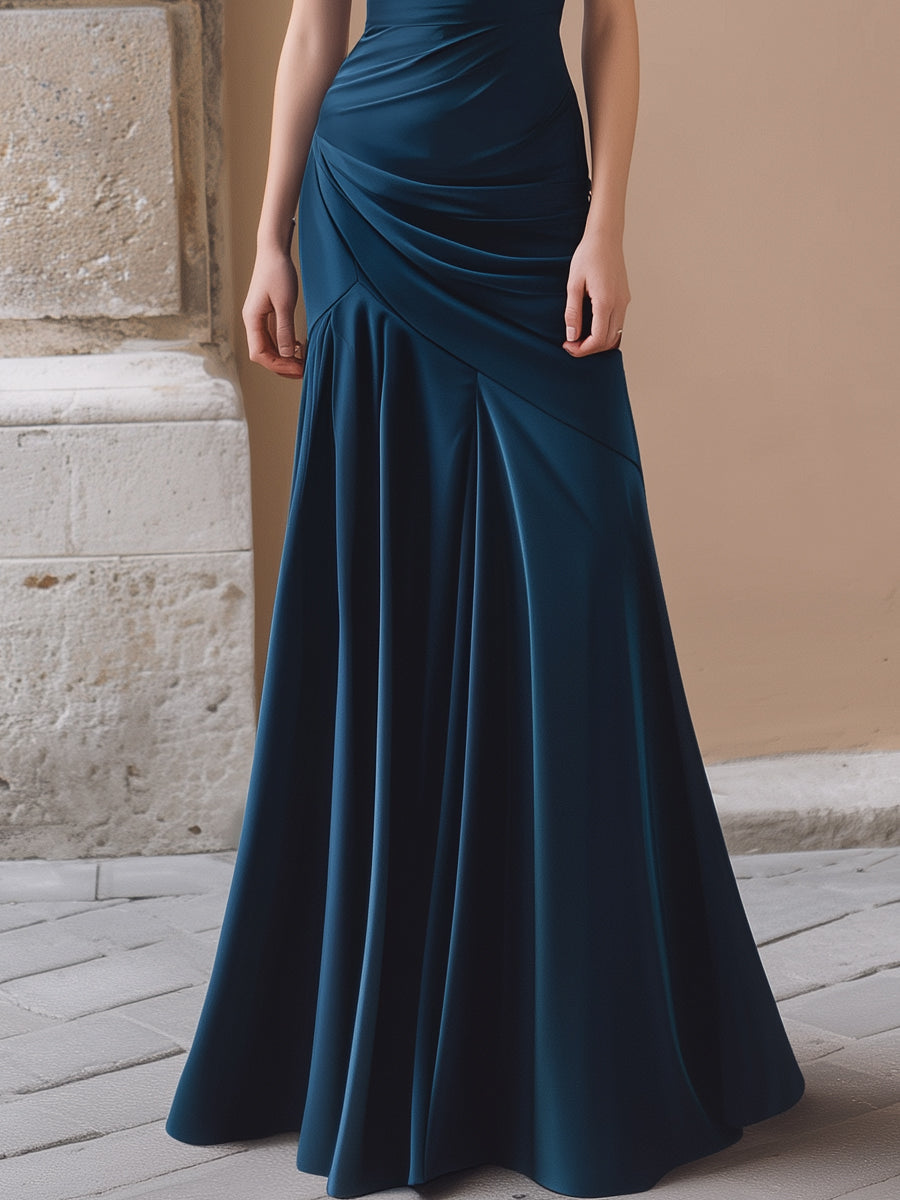 Draped Cowl Neck Ruched Maxi Dress