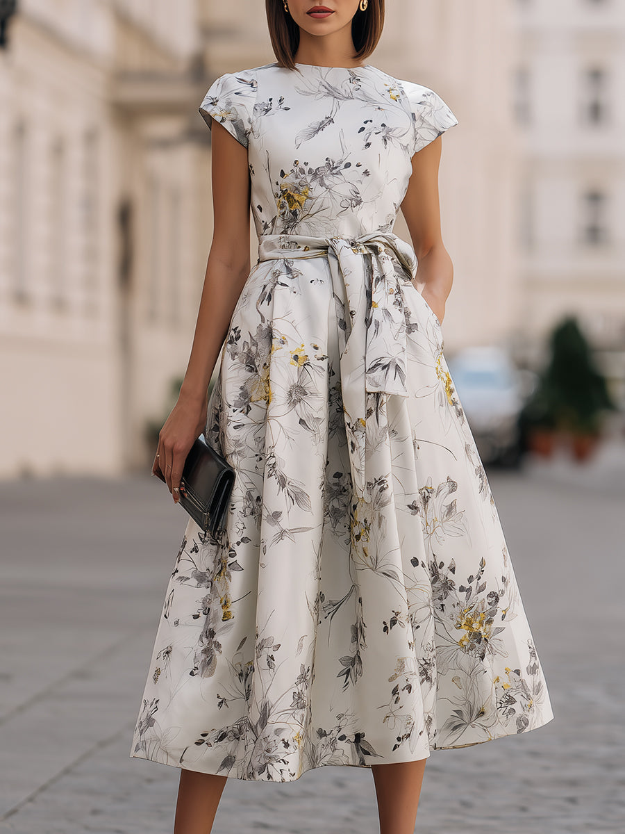Floral Tie Waist Midi Dress