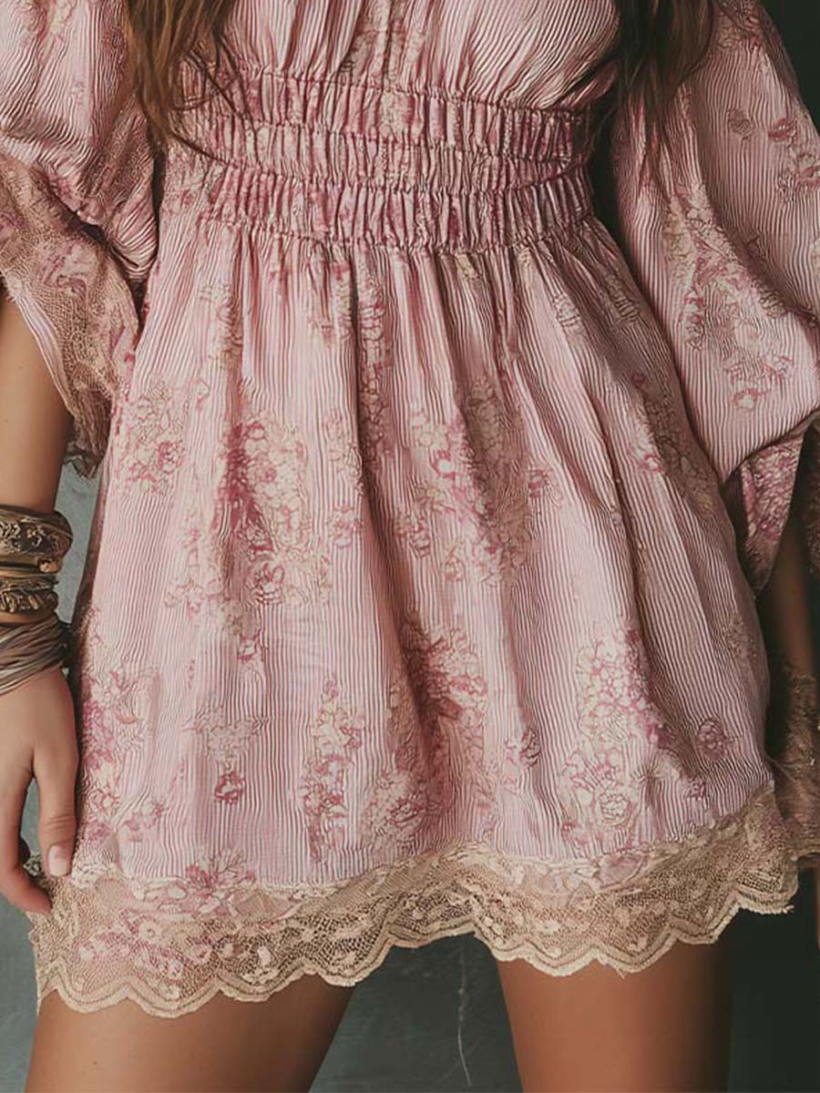 Romantic Boho Off-Shoulder Smocked Chiffon Mini Dress