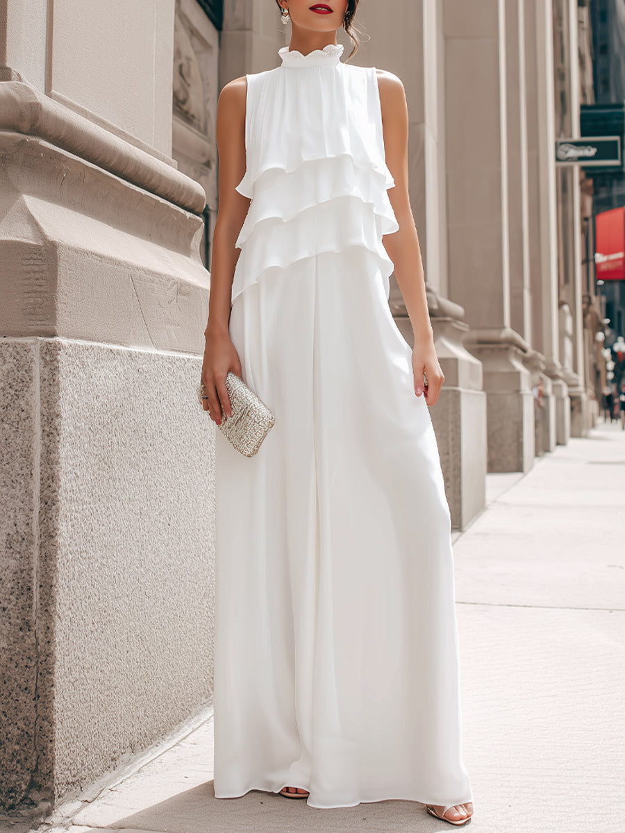 Sleeveless Layered High-Neck Maxi Dress