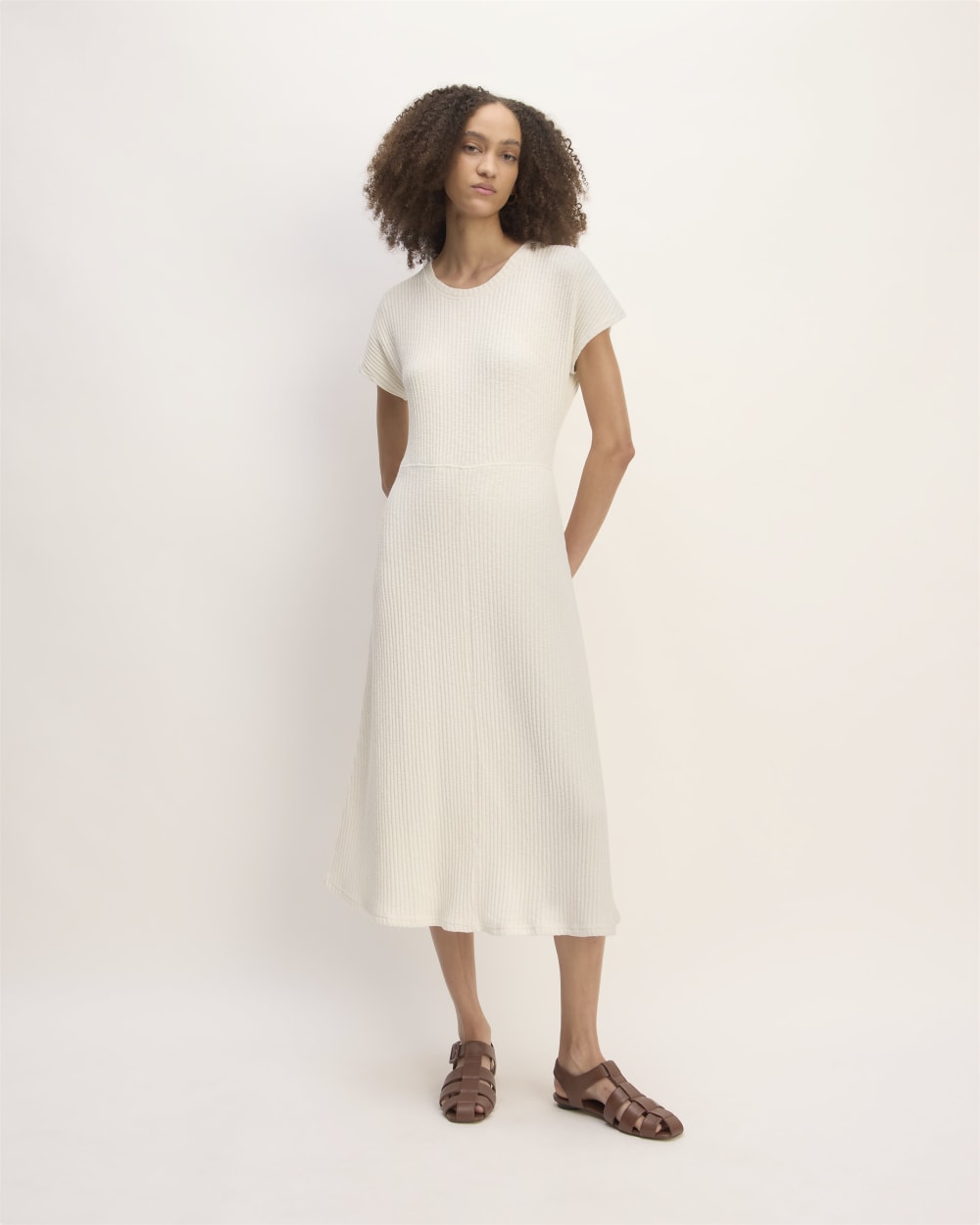 The Rib-Knit Cap-Sleeve Midi Dress | Bone