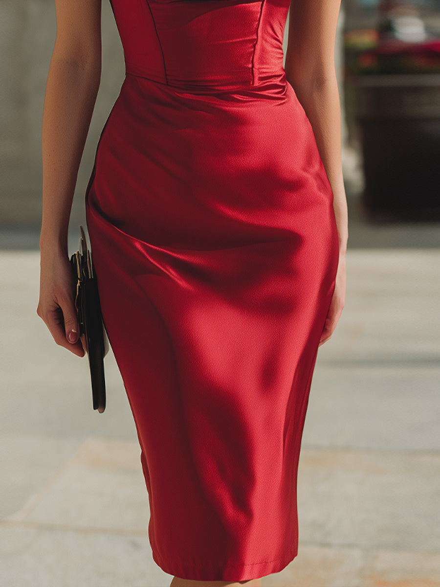 Scarlet Sculpted Square-Neck Sleeveless Midi Dress