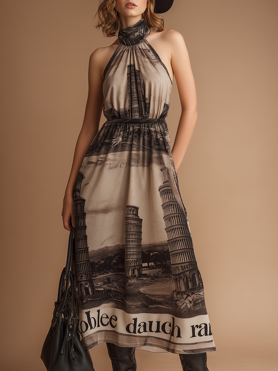 Loose And Stylish Western-style Printed Chiffon Sleeveless Maxi Dress