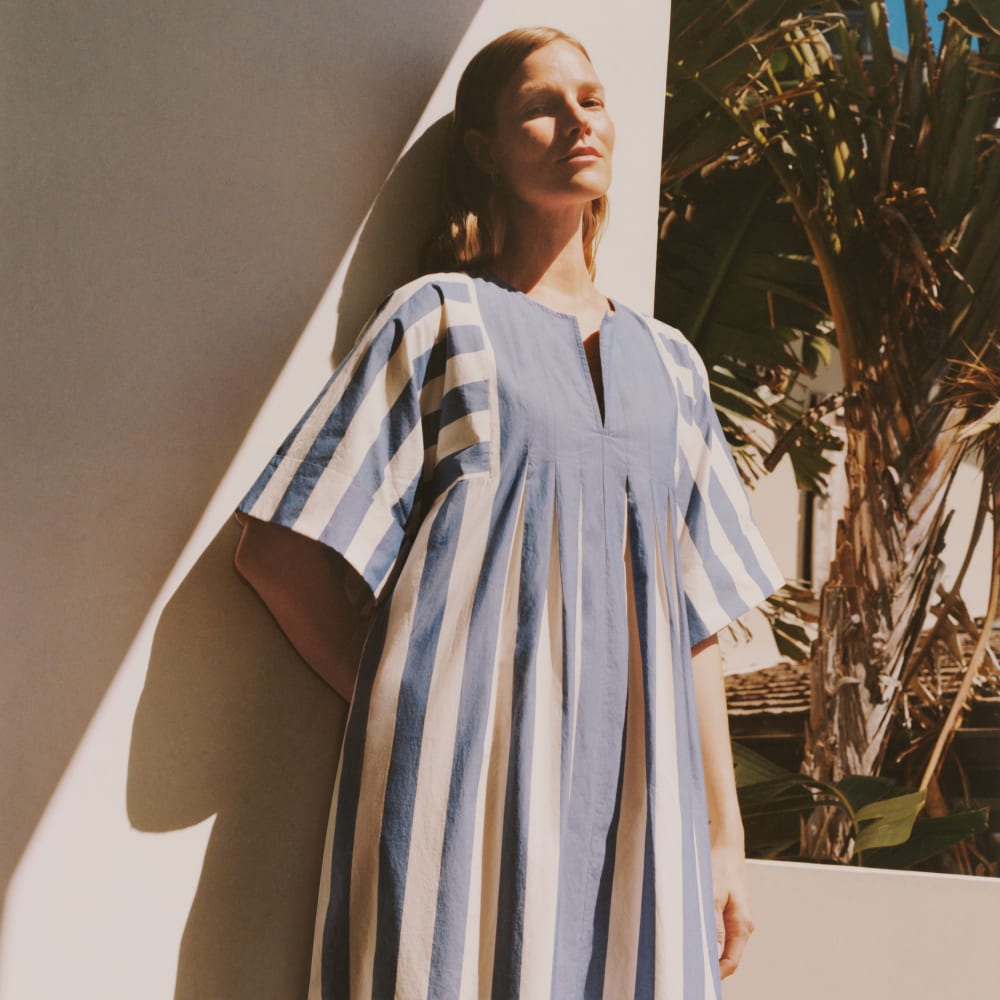 The Poplin Caftan Dress | Mazarine Blue / Bone