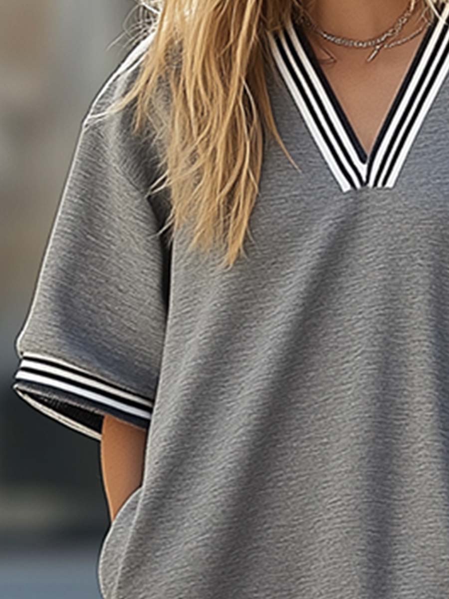 ¡¾24-hour shipping out¡¿Casual Ultra Loose Light Grey Ruffle Short Sleeve Mini Dress