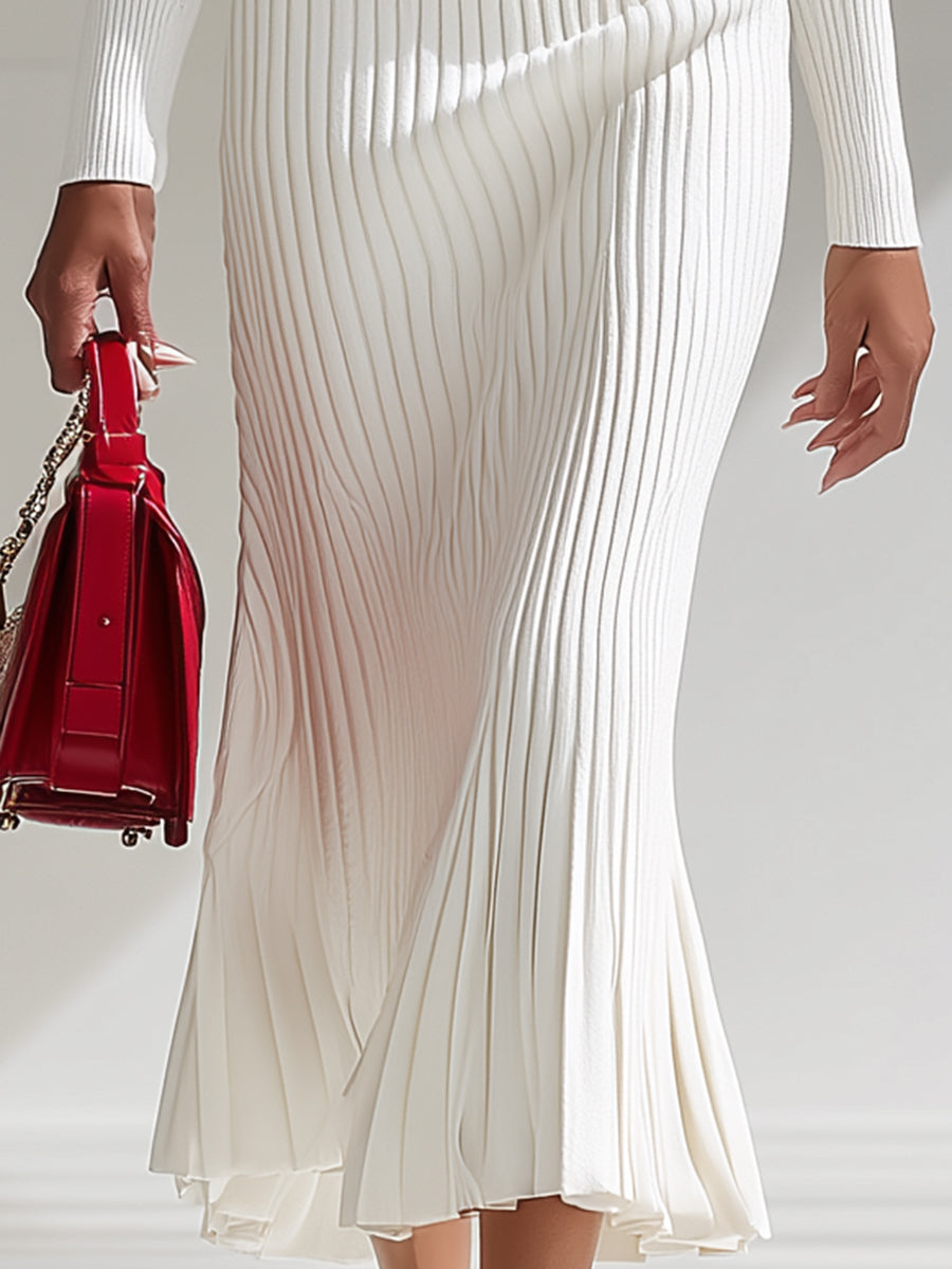 ¡¾24-hour shipping out¡¿White Wool Lapel Button Design Maxi Dress
