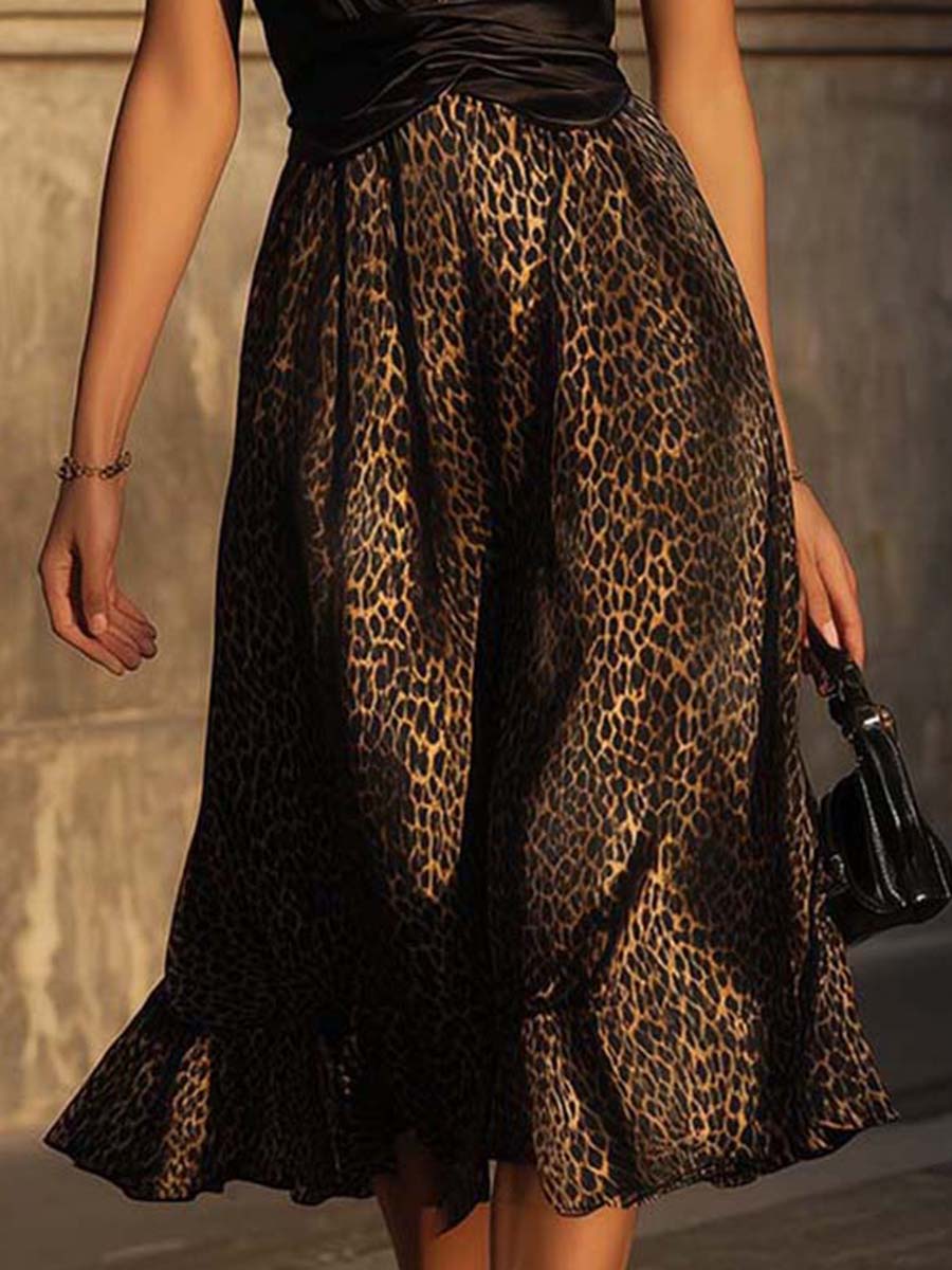 Boho Vintage Halter Leopard Midi Dress