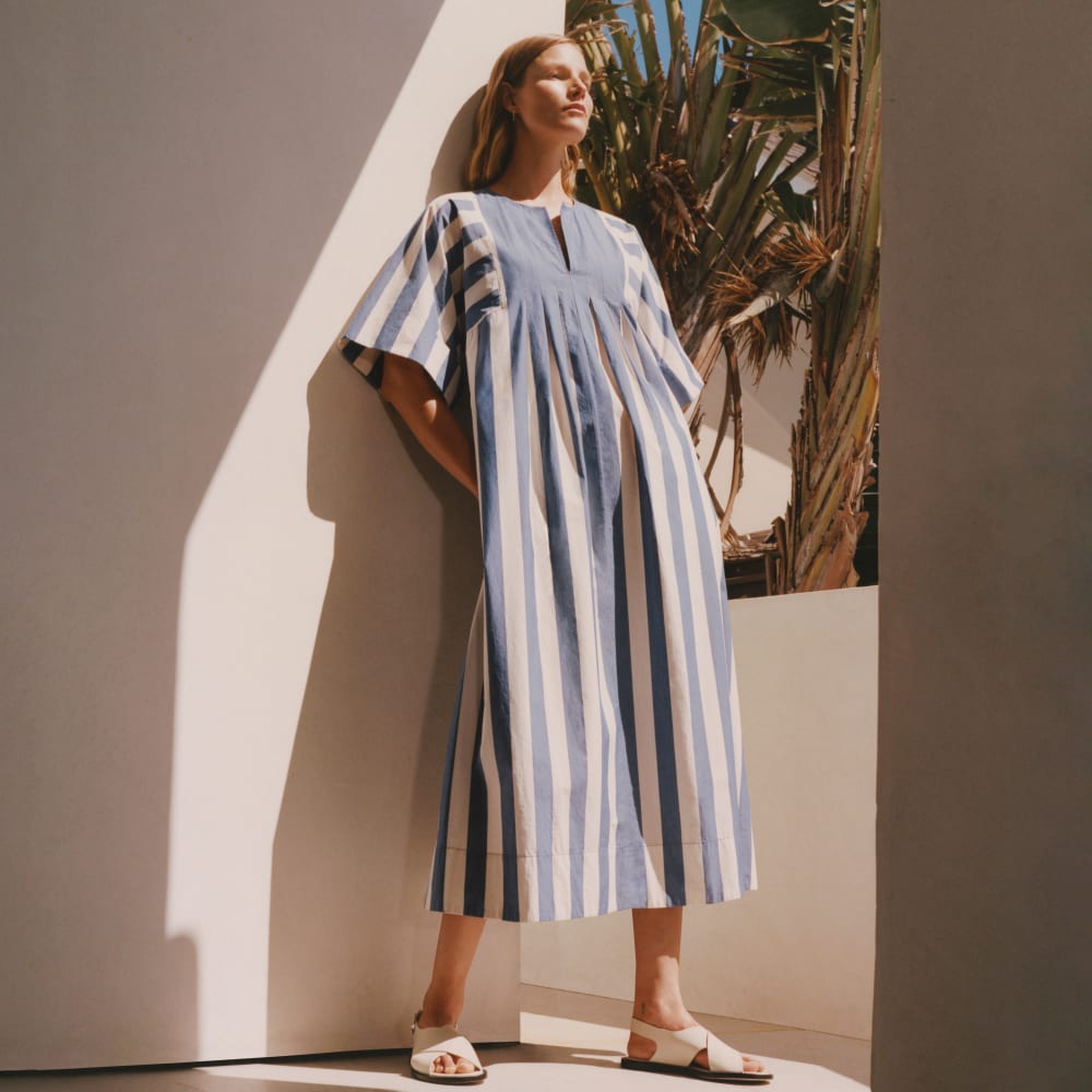 The Poplin Caftan Dress | Mazarine Blue / Bone