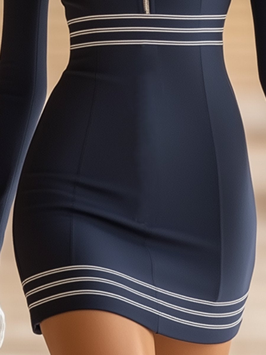 ¡¾24-hour shipping out¡¿Casual Chic Half Zip Navy Mini Dress