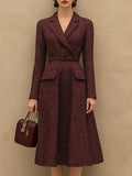 ¡¾24-hour shipping out¡¿Vintage Elegant Ankola Red Tweed Lapel Dress