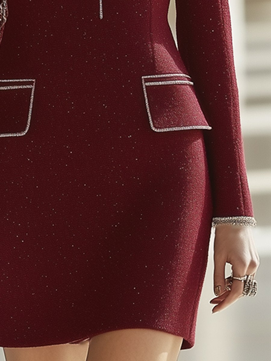 ¡¾24-hour shipping out¡¿High-End Retro Luxury Contrast Hem Lapel Dress