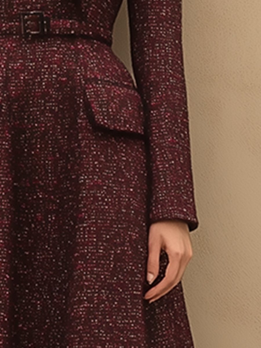 ¡¾24-hour shipping out¡¿Vintage Elegant Ankola Red Tweed Lapel Dress