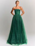 Elegant Mesh Pleated Maxi Party Dress