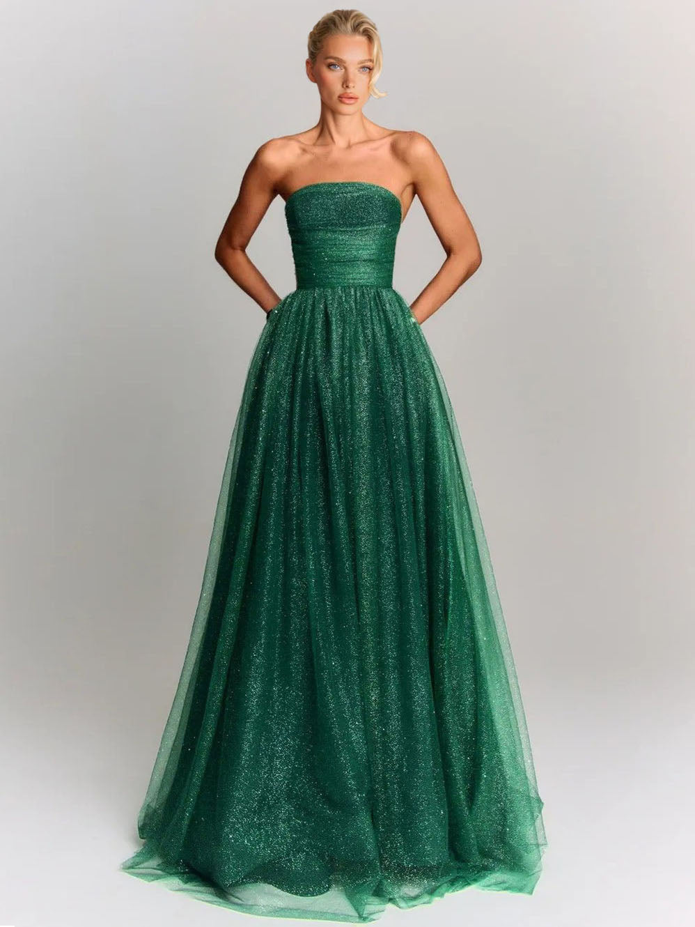 Elegant Mesh Pleated Maxi Party Dress