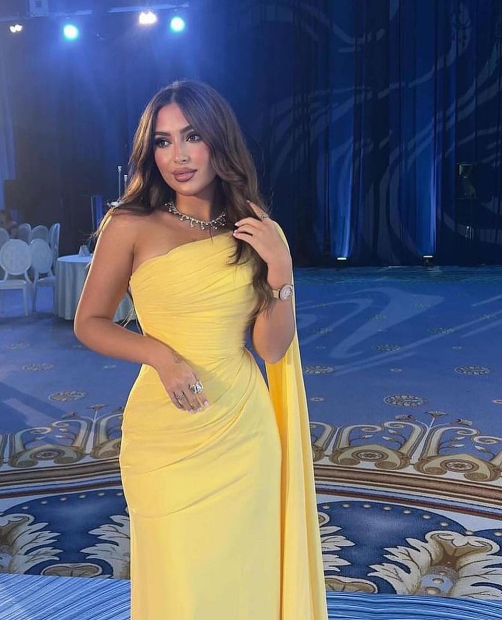 Baby Yellow Chiffon Mermaid One-shoulder Prom Dress