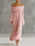 Pink Mohair One-shoulder Loose Maxi Dress
